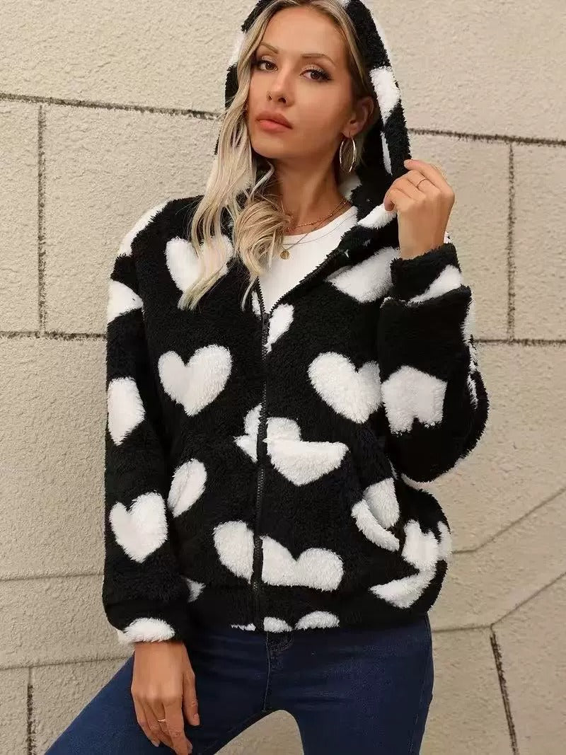 Women's Casual Double-sided Plush Hooded Jacket