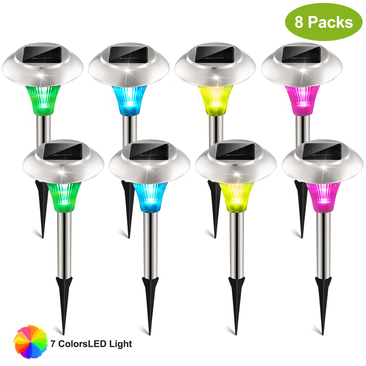 24Pcs 12Pcs 8Pcs 4Pcs Solar Garden Lights IP44 Waterproof 7 Color Changing For Yard Driveway Walkway