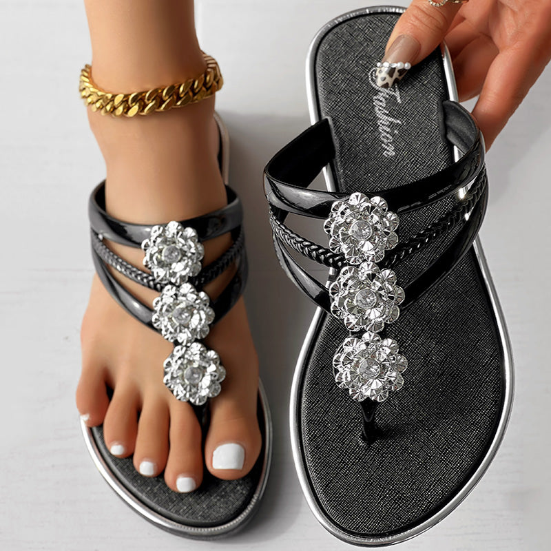 Floral Pattern Flip Flops, Comfortable And Casual Summer Beach Slippers