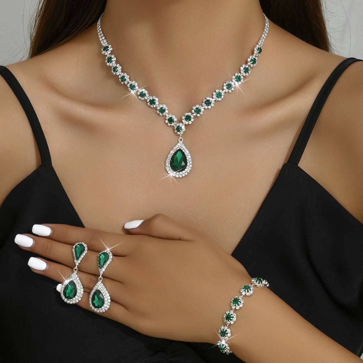 Fashion Jewelry Bridal Jewelry Suit Necklace Ear Stud Bracelet Three-Piece Set