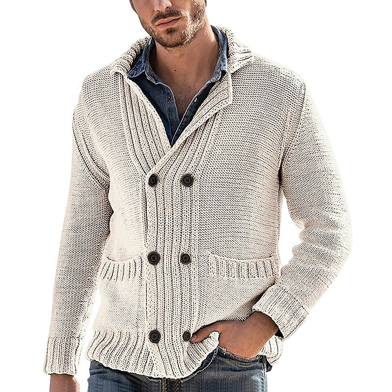 Men's Fashion Solid Color Lapel Long Sleeve Knit Jacket