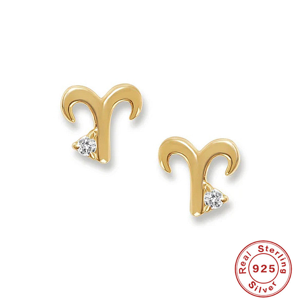Fashion Ins Style Mini Glossy Twelve Constellation S925 Sterling Silver Personalized Diamond Constellation Stud Earrings