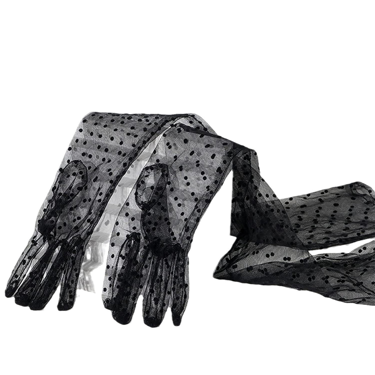 Ladies' Mesh Sleeve Cover Black Flying Polka Dot Tulle Gloves