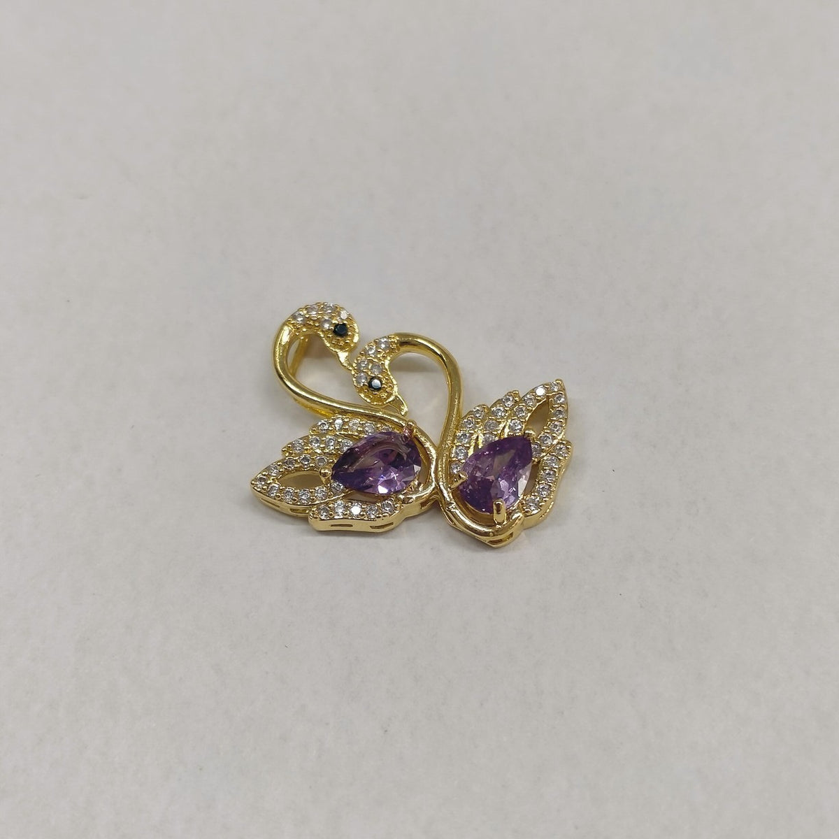 Double Swan Pendant Purple Zirconium Couple Swan Necklace