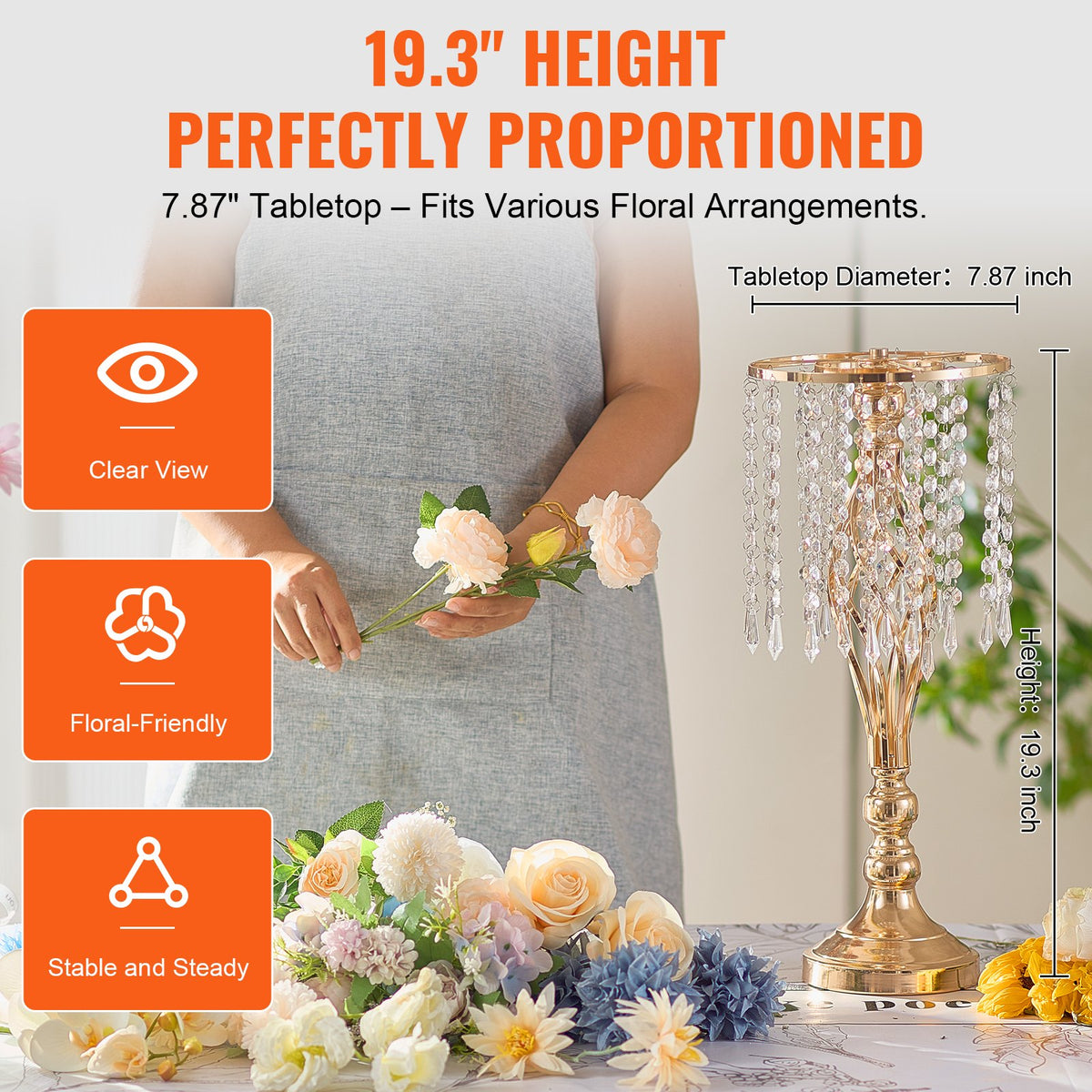12PCS 49cm/19.3” Tall Crystal Wedding Flower Stand Vase For Party Decor
