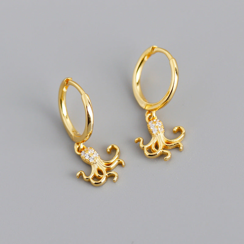 Fashion Diamond Zircon Octopus S925 Sterling Silver Stud Earrings