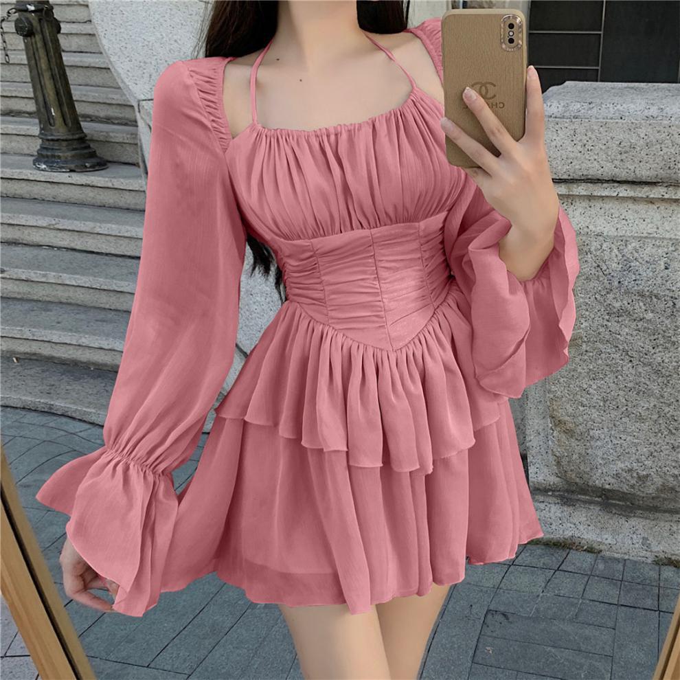 French Girls' Neckline Pleated Dress