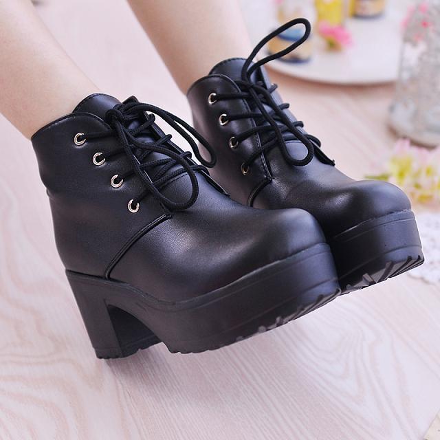 Womens Stylish Casual Round-Toe Chunky-Soled Ankle Boots
