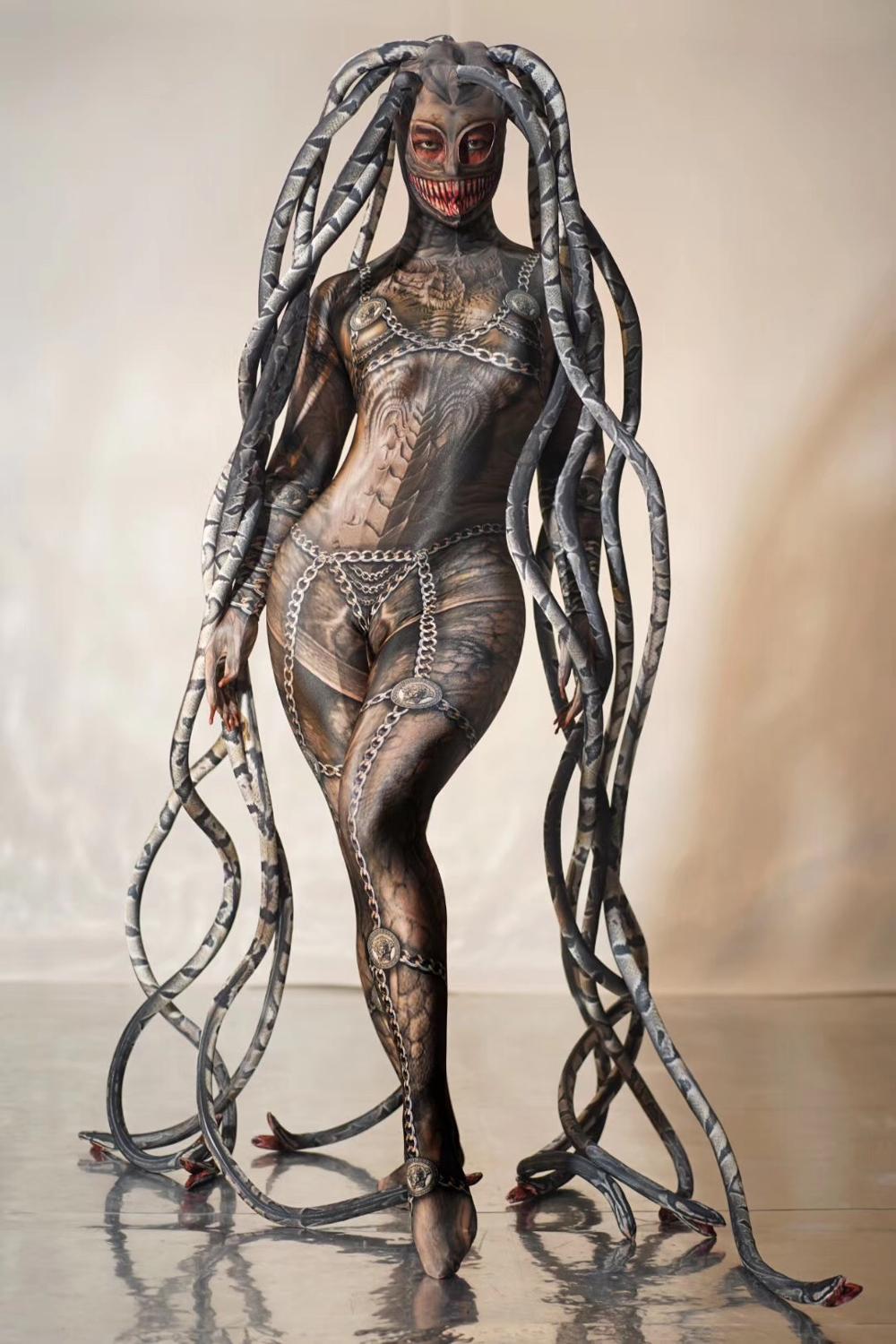 Medusa  Fake Transparent Meat Snake One-Piece Costume