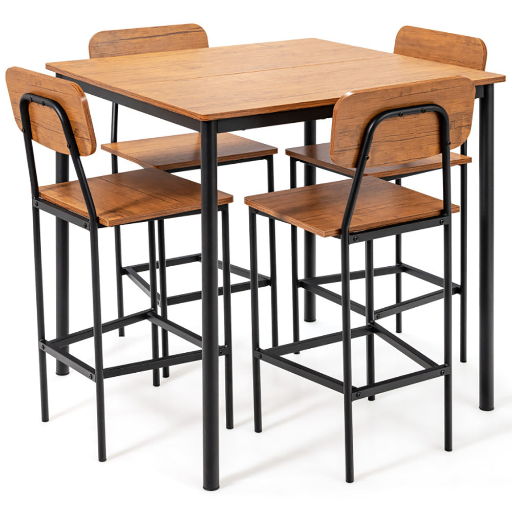5 Pieces Industrial Dining Table Set With Counter Height Table And 4 Bar Stools