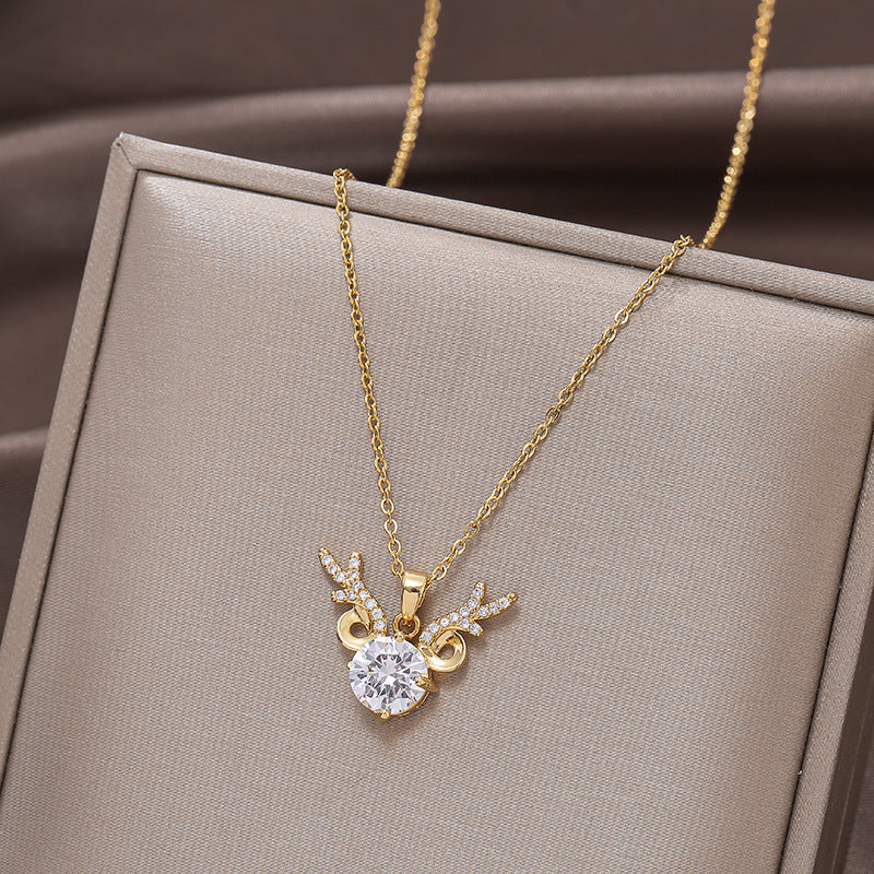 Deer Antler Luxury Diamond Necklace Women's Fashion High-End Collarbone Chain