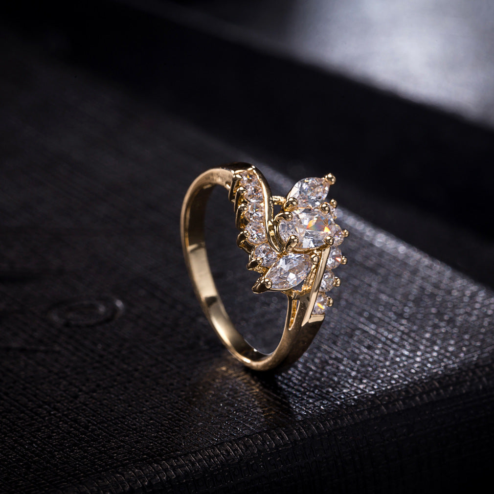 8k Real Gold Plated White Gold Zircon Crystal Ring