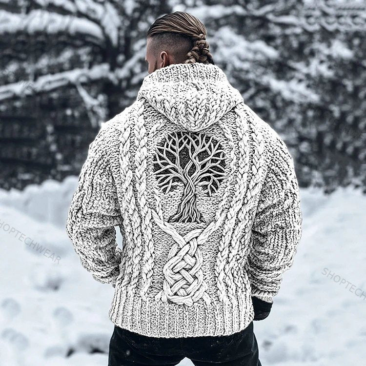 Mens Printed Hooded Knitted Sweatshirt Top