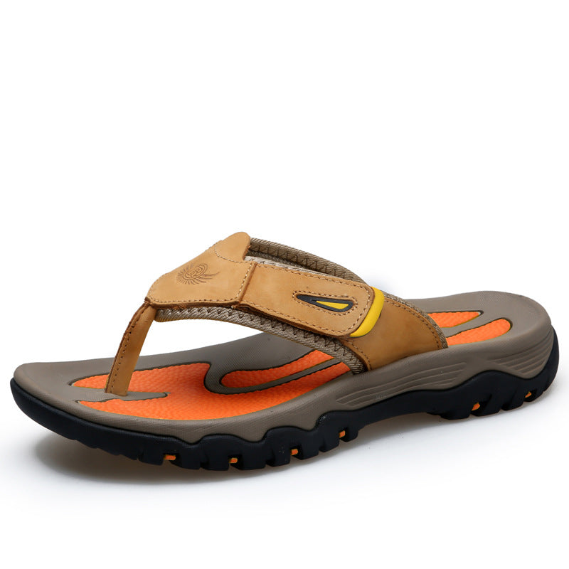 Large Dock Layer Cowhide Men's Flip-flops