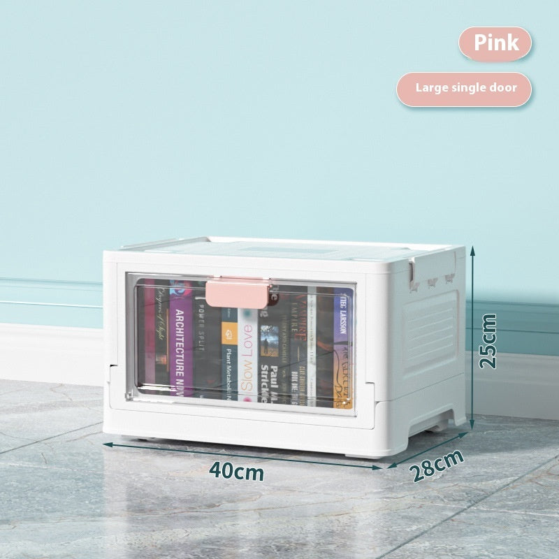 Folding Storage Box Transparent Side Double-Door Storage Cabinet with Wheels