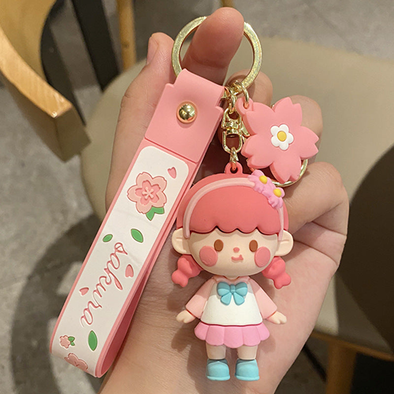 New Design Cute Cherry Blossom Girl Doll Key Chains