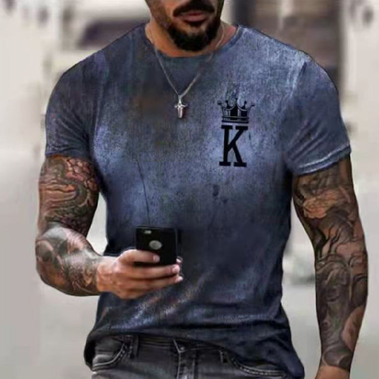 Men's Summer European And American New Fashion Casual Gradient Printing Letter K Male T-Shirt