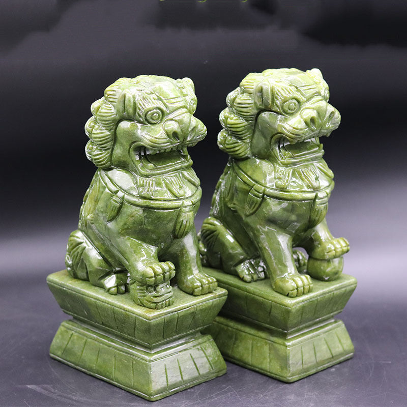 A Pair of Sapphire Green Auspicious Chinese Lions for Home