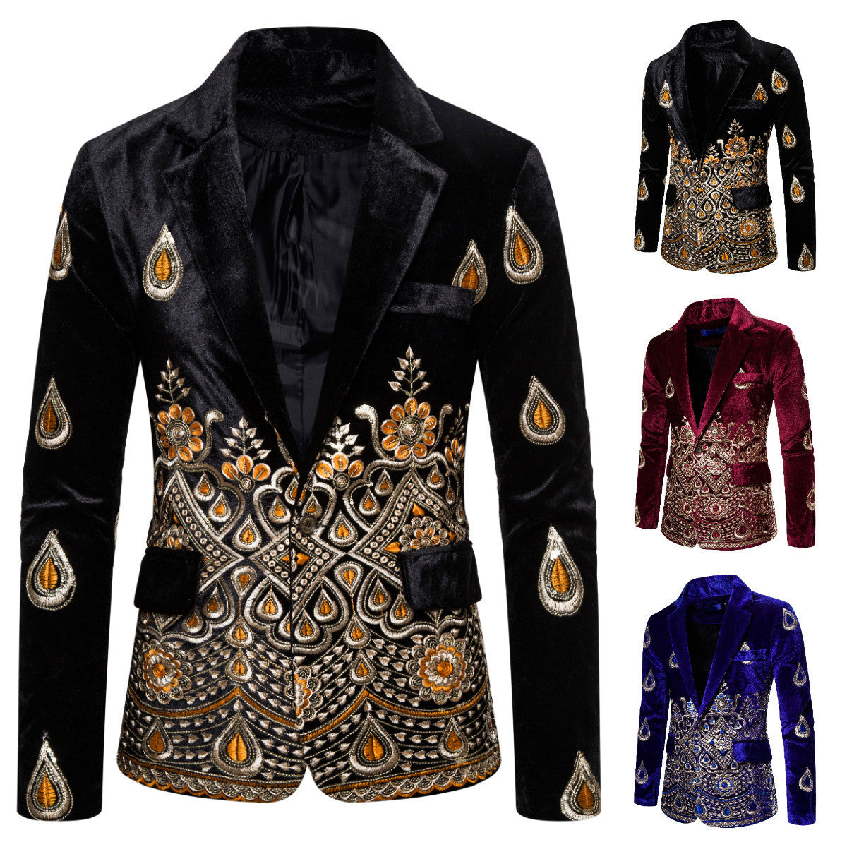 Ethnic Print Single-Breasted Leisure Suits For Men Costume