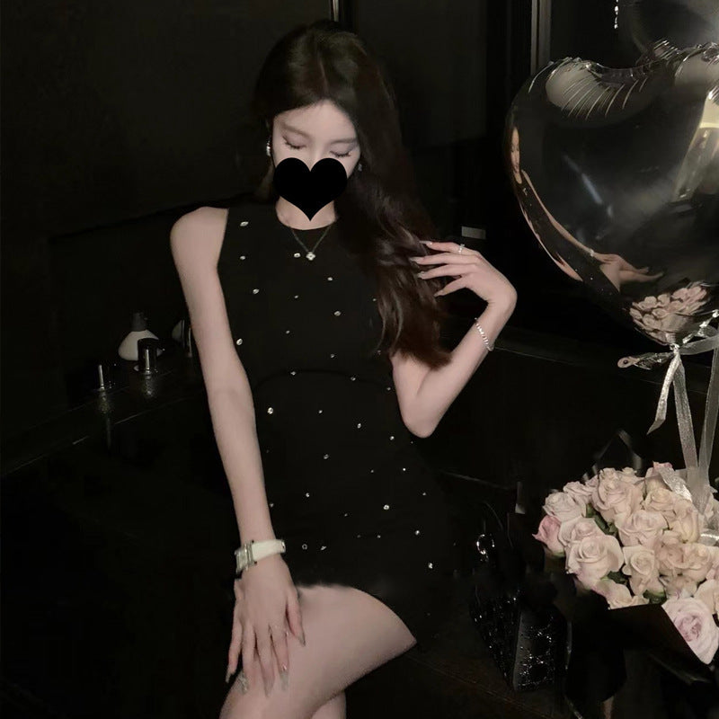 Cold-Shoulder Sleeveless A- Line Short Skirt French Black