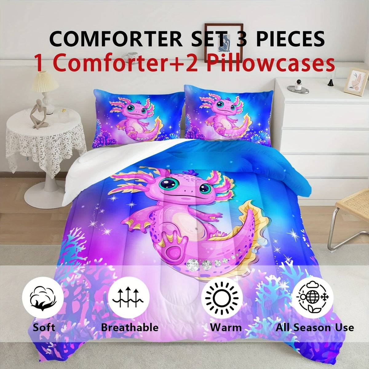 Mushroom House Bedding Three-piece Home Textile