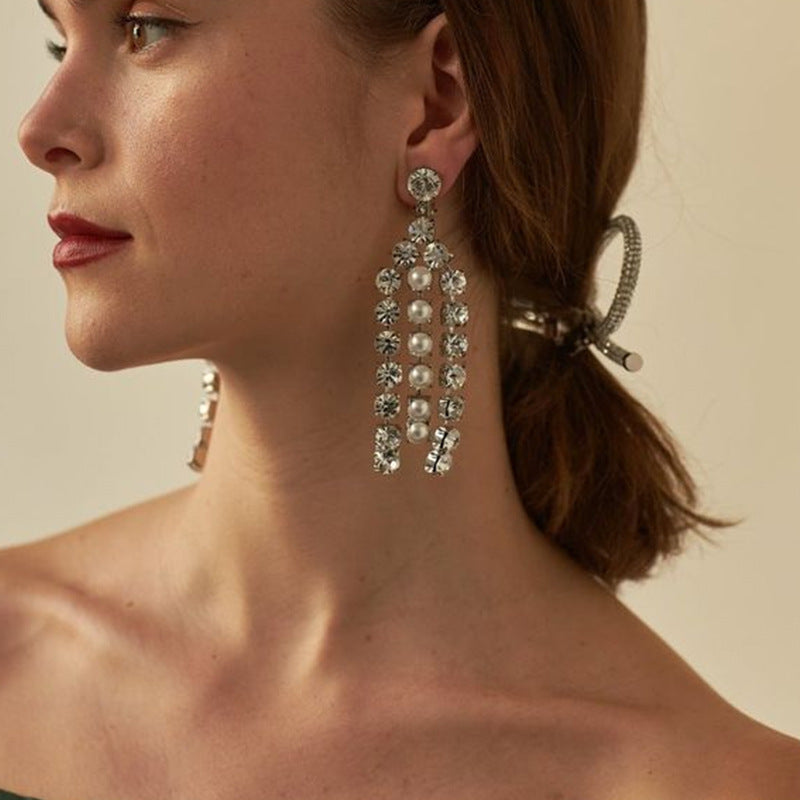 Rhinestone Earrings Su Light Luxury Temperament Earrings Vintage Accessories