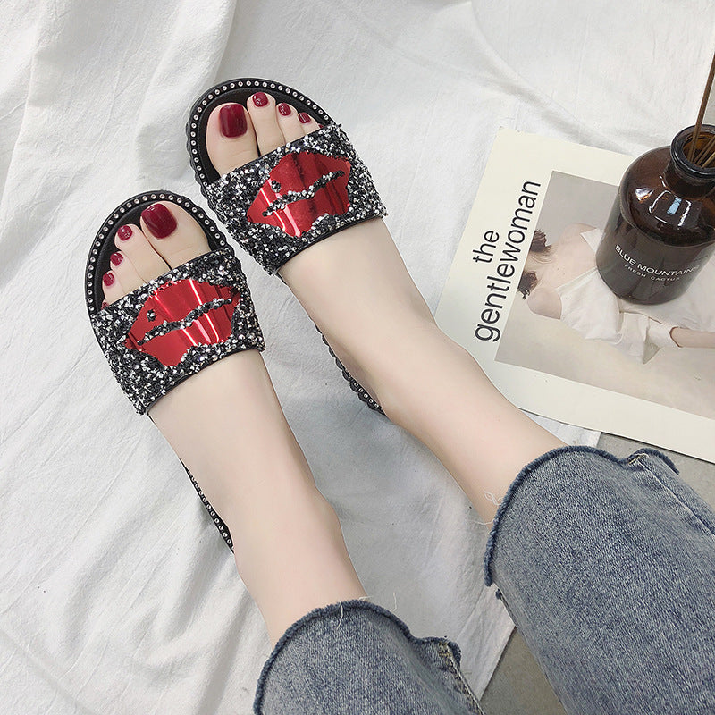 Lip Rhinestone Slippers