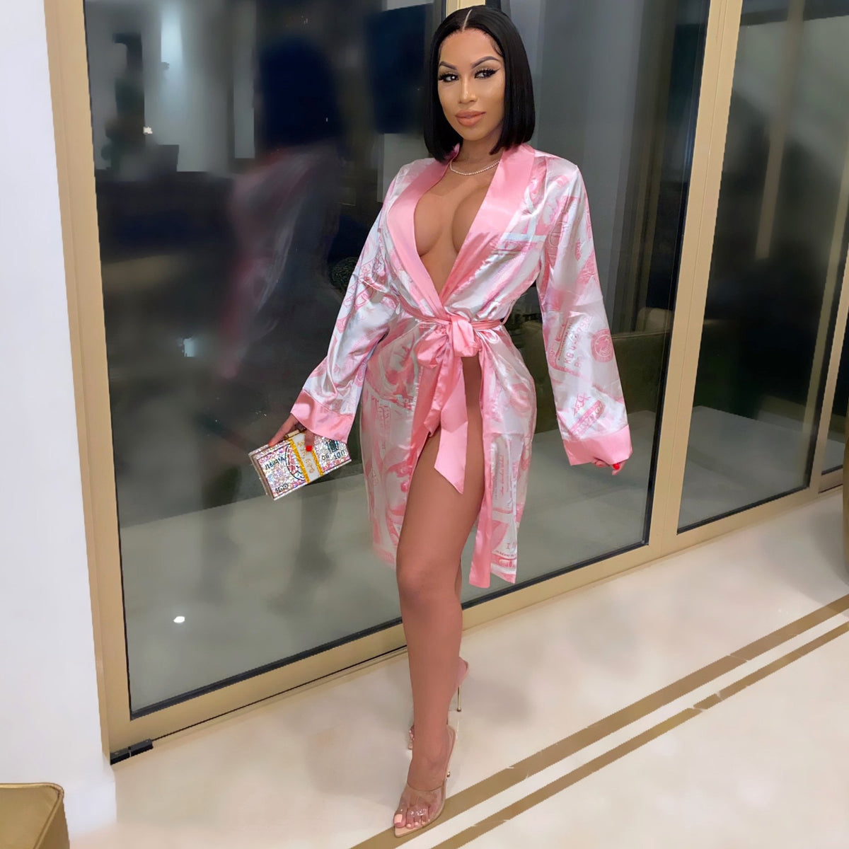 Printed Loose Robe Bathrobe Cardigan Housewear