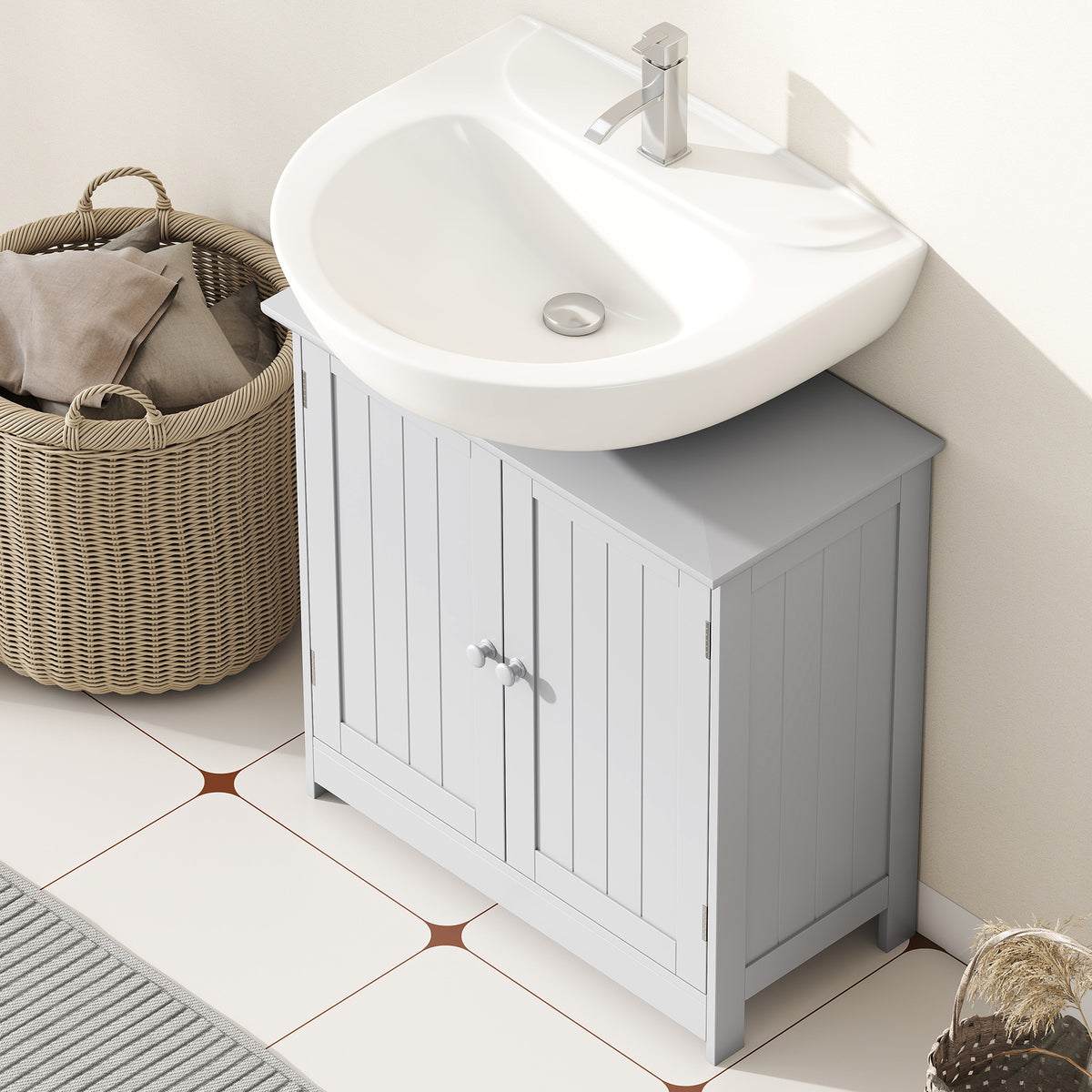 Bathroom Vanity Cabinet, Under Sink Bathroom Cabinet with 2 Doors and Adjustable Shelf, Light Gray