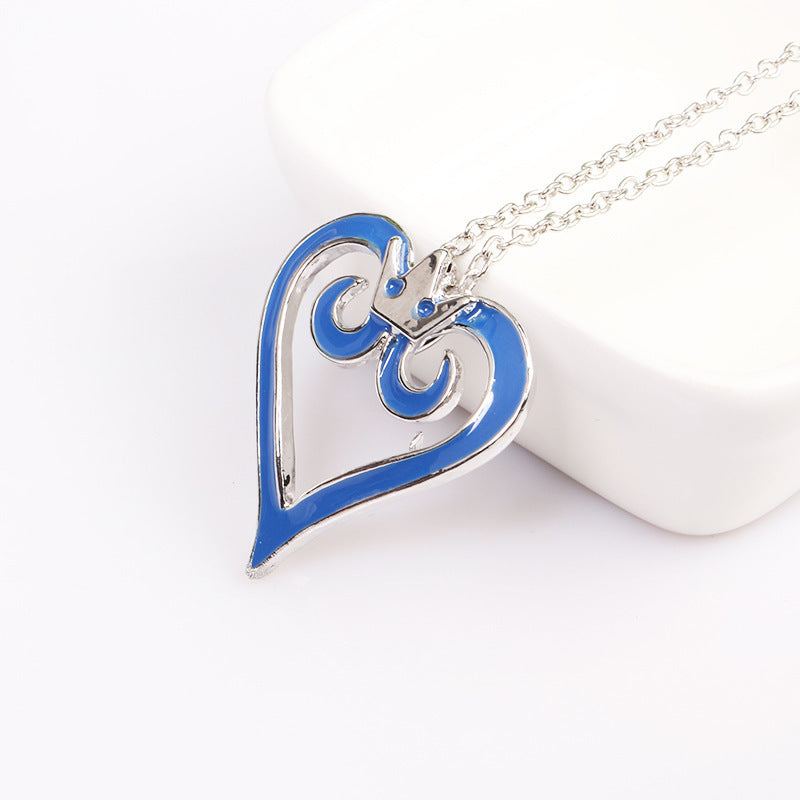 Blue Heart-Shaped Crown Necklace Key