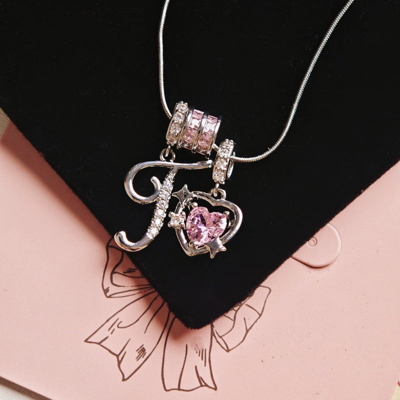 Wish Loving Heart Zircon English Letter Necklace