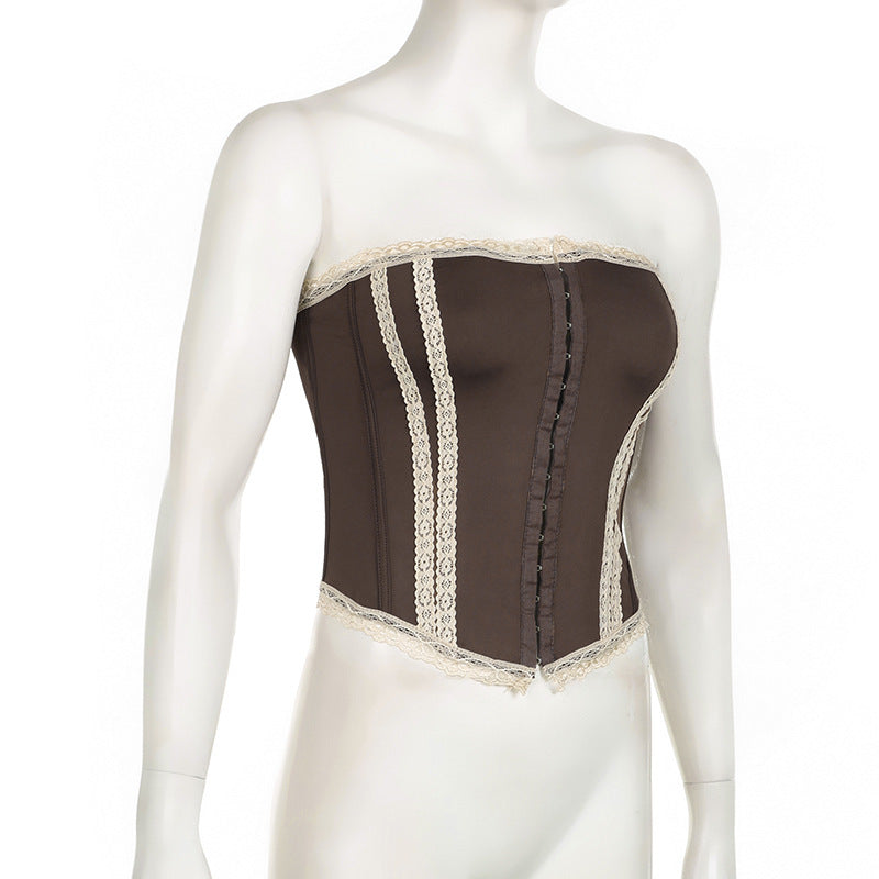 French Royal Style Lace Stitching Waist Girdle Tube Top Wild Vest Women
