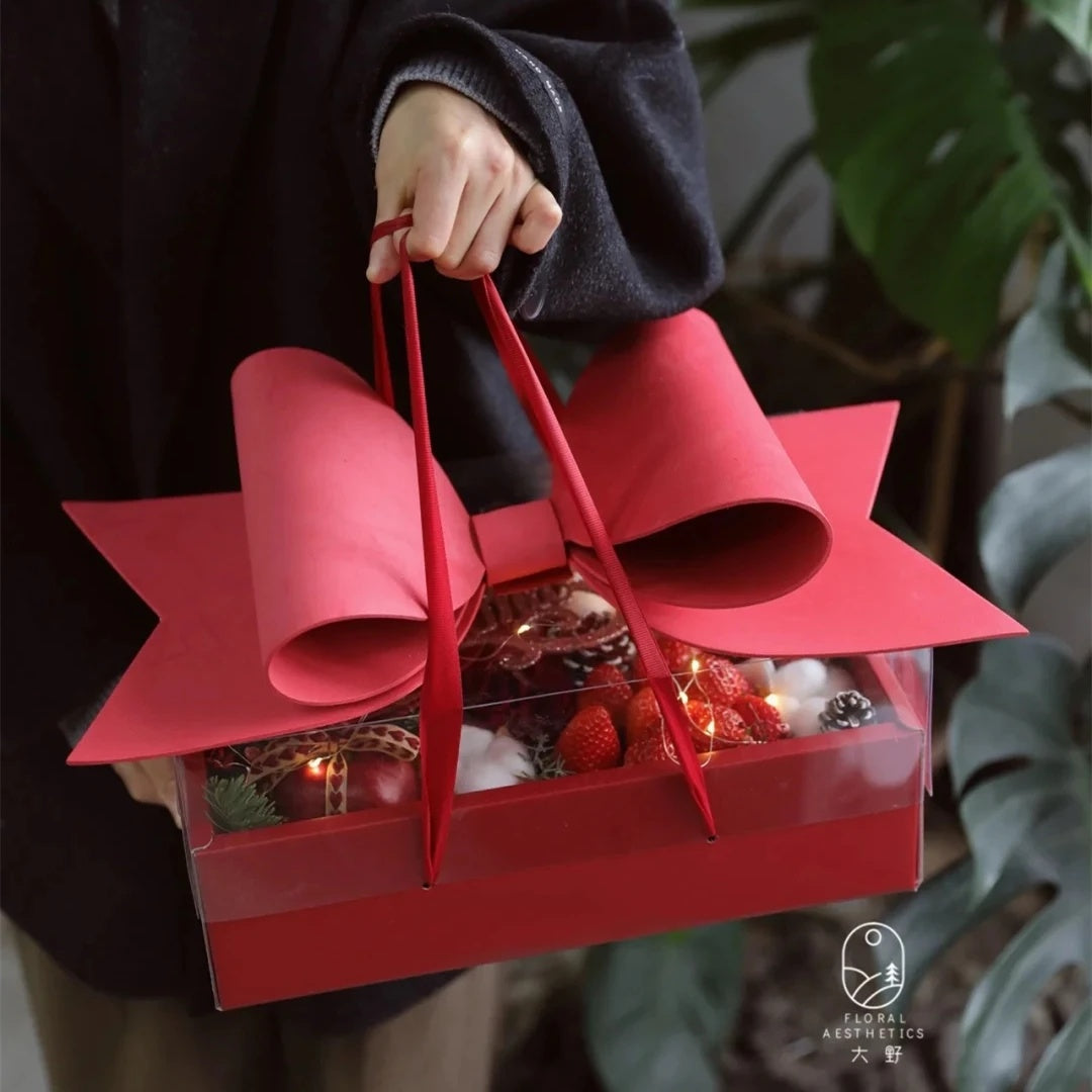 Bow Knot Handheld Flower Box Birthday Gift Transparent Bouquet Fruit Packaging Boxes Valentine's Day Rose Storage Bag