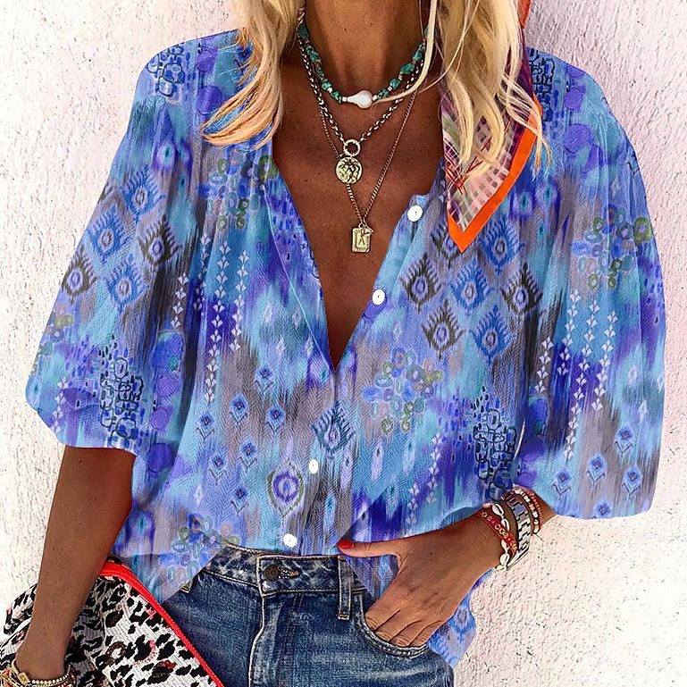 3d Flower Printed Long-Sleeved Top Female
