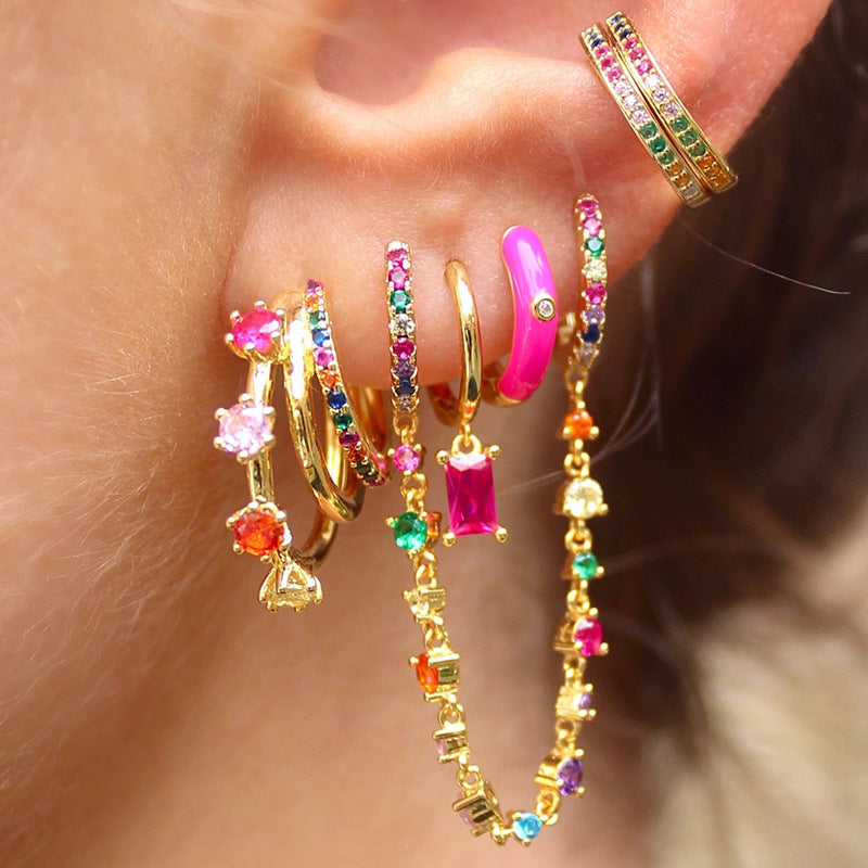 Fashion Three Rings Multilayer Diamond Earrings