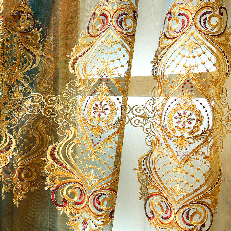 European Style Chenille Curtain Cloth Blackout Gold Silk Embroidery