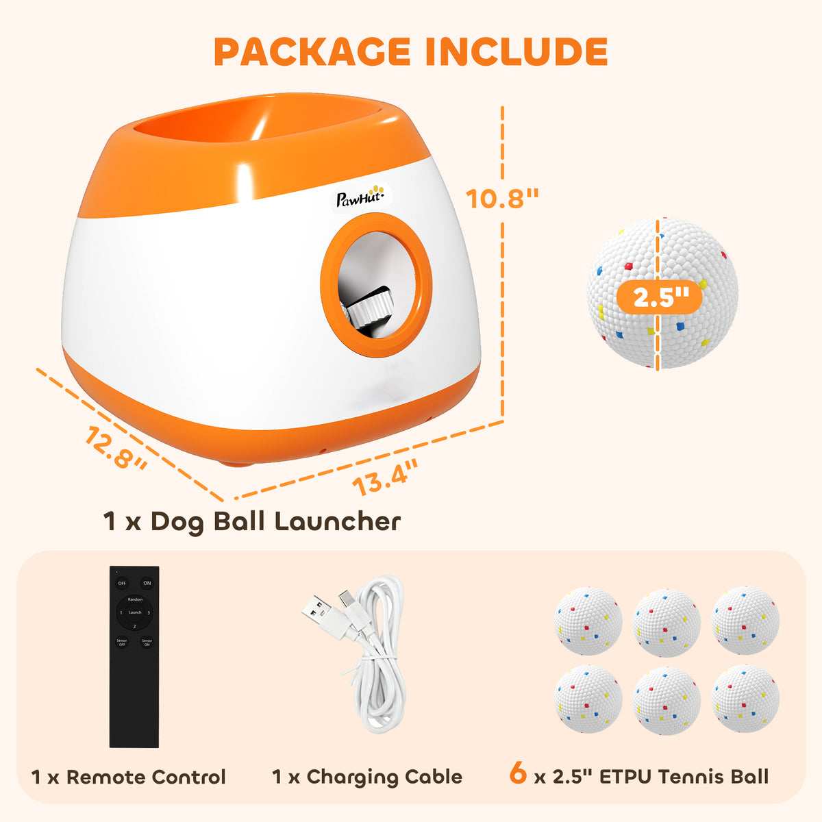 Automatic Dog Ball Launcher with 26-79 FT Distance, Automatic Ball Launcher for Medium and Large Dogs, Orange