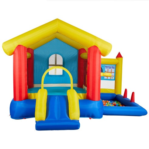 8 In 1 Inflatable Bounce House With Blower Basketball Hoop Ocean Balls Ring-Toss Game Target And Sticky Ball Game For Kids