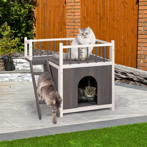 72x56x65cm 2-Storey Cat House With Ladder