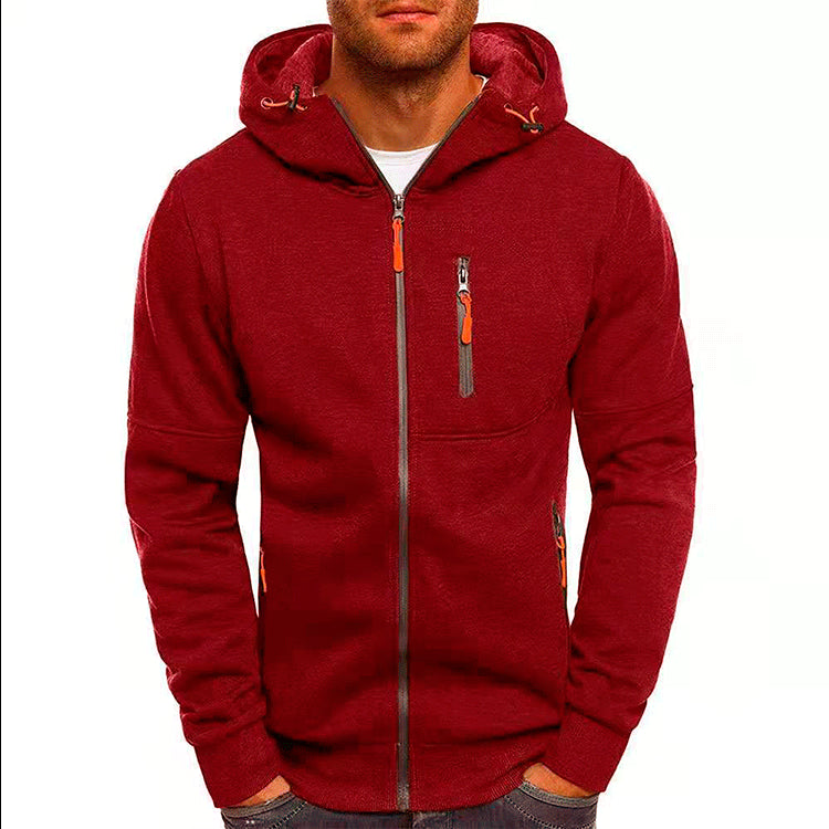 Men's Casual Zipper Hooded Sweater Solid Color Sports Fitness Jackets Cardigan