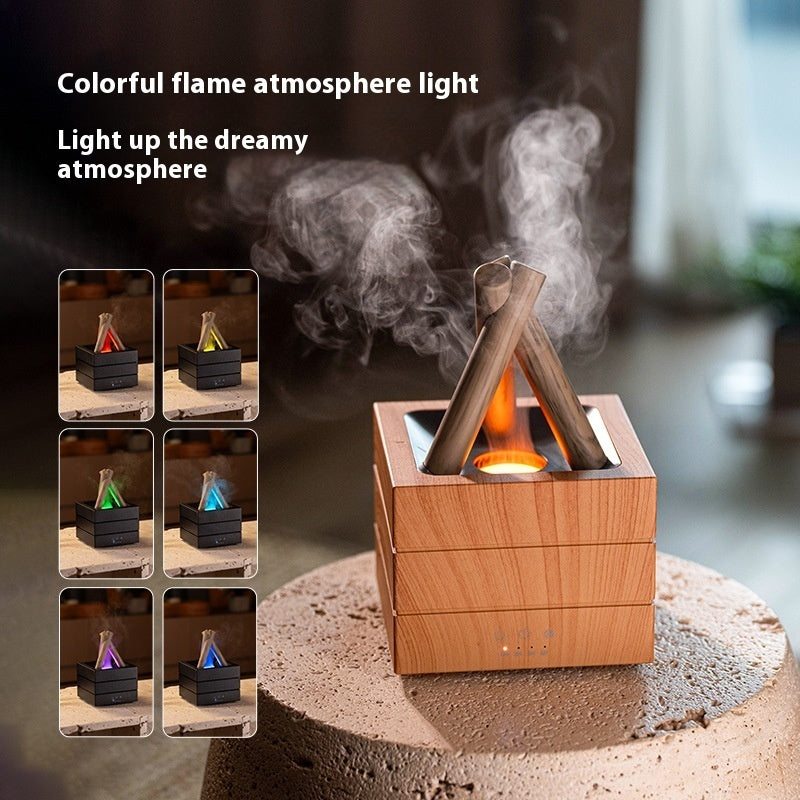 Flame Effect Aromatherapy Humidifier Aroma Diffuser Desktop Usb Plug-in Heavy Fog Humidifier USB Desktop Diffuser With Large Mist Essential Oil Compatible 7-Color LED Light