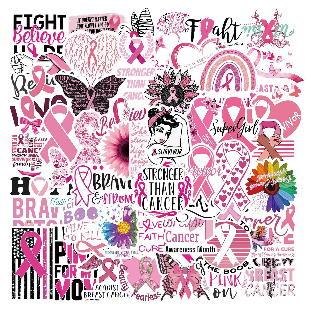 103050pcs Breast Cancer Awareness Stickers  Ribbon