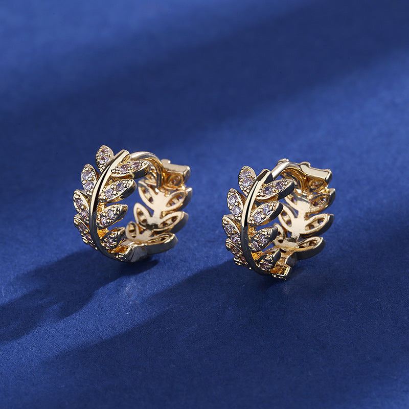 European And American Diamond Leaf Shaped Earrings