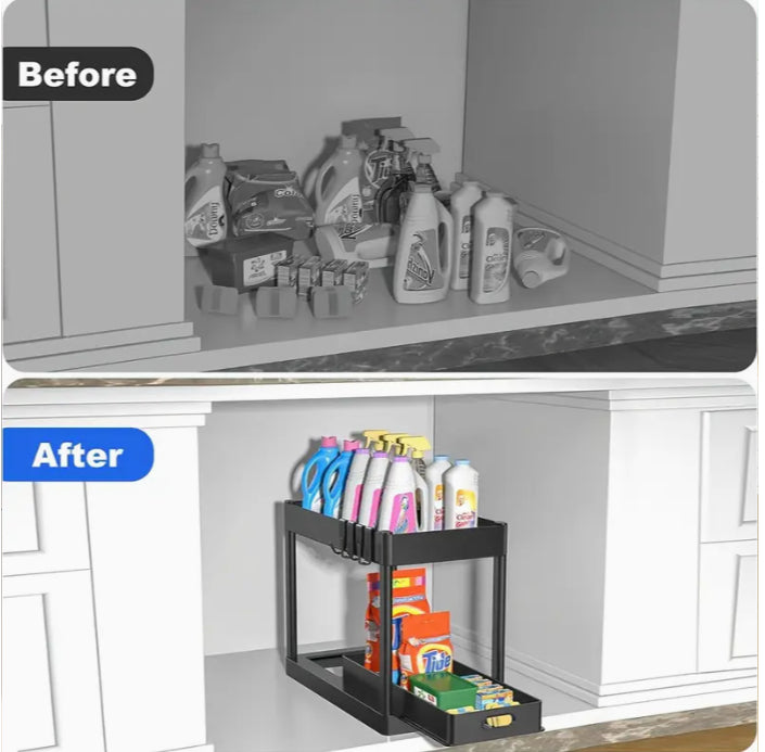Sink Shelf Double-tier Sink-mounted Storage Rack, Kitchen Cabinet Shelving Unit, Multi-purpose Bathroom Storage Basket. ,1 Pack