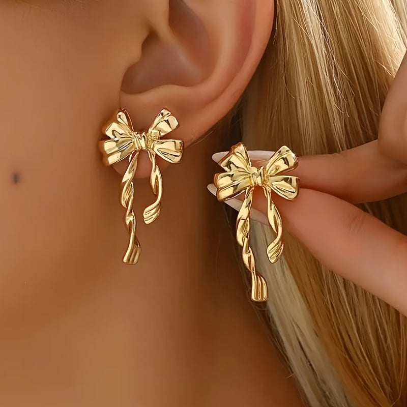 1 Pair Elegant Boho Style Bow Earrings For Women, Perfect For Daily Wear, Gatherings & Vacations, Ideal Thanksgiving Jewelry Gift
