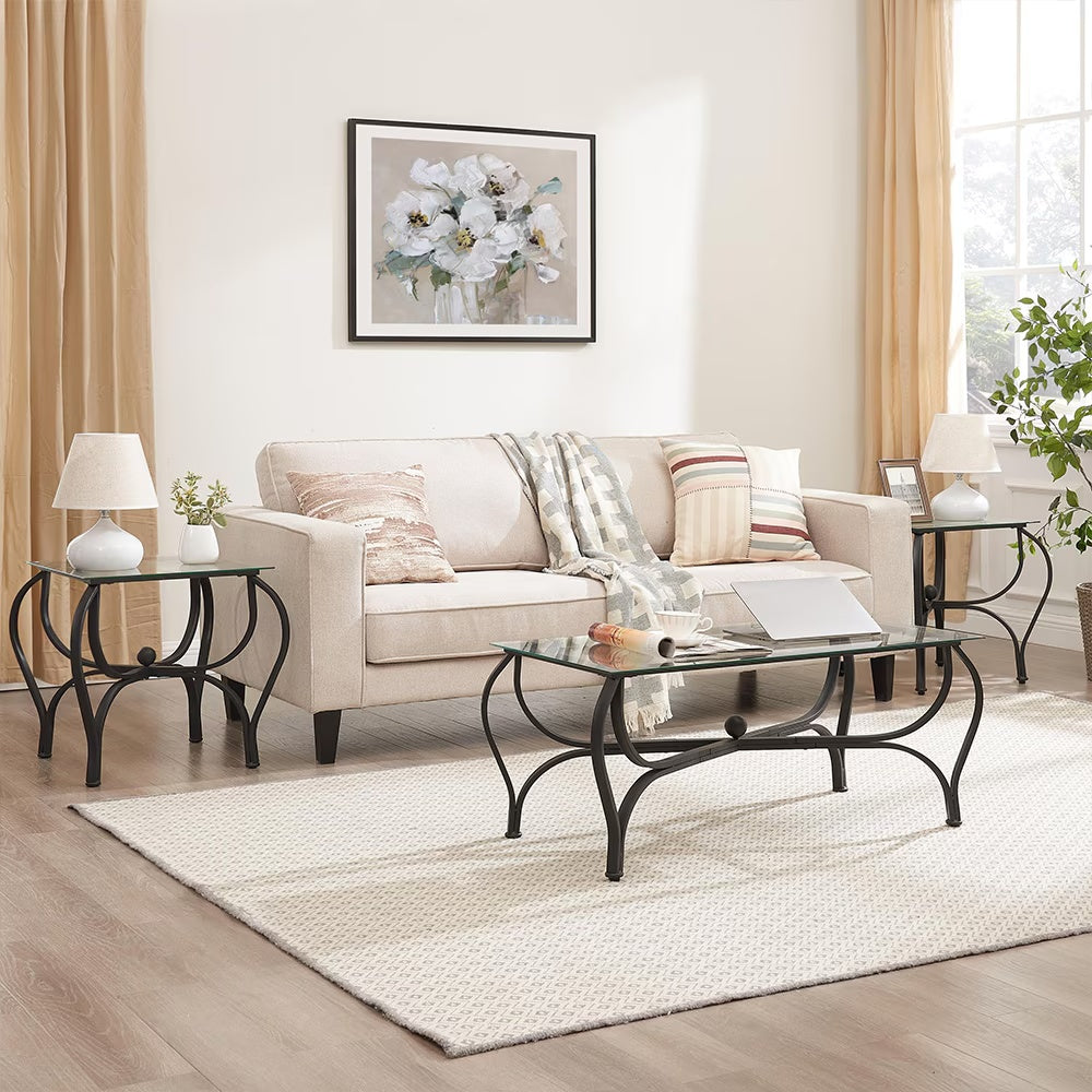 3-Piece Tempered Glass Coffee Table Set