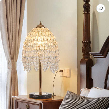 19 Inch Height Elegant Crystal Table Lamp   Vintage Waterfall Design With Teardrop Grape Crystal Bead String Shades And Marble Textured Base For Living Room, Bedroom, Or Office  Bulb Not Included