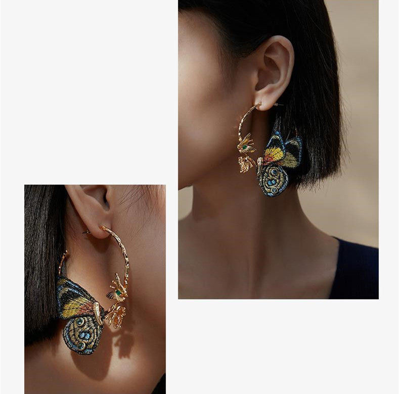 Butterfly Earrings New Embroidery New Chinese Temperament Ring