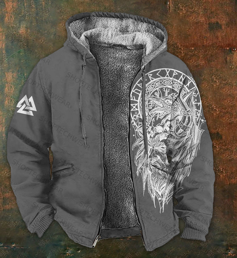 3D Digitalprint Mens Fashion Vintage Hooded Zipup Jacket