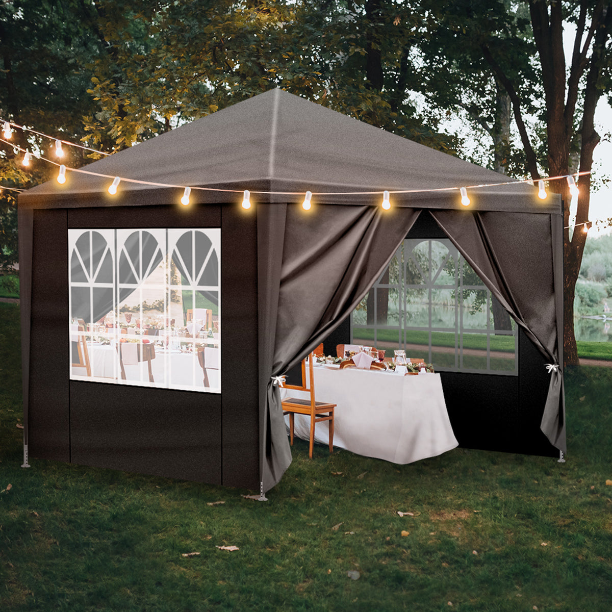 10x10ft Black, 4 Sides Pergola, PE Cloth, Sprayed Iron Pipe, Spiral Pipe